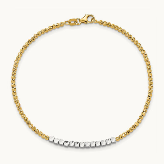 Diamond-cut Beaded 7.5in Bracelet, 14K Two-tone