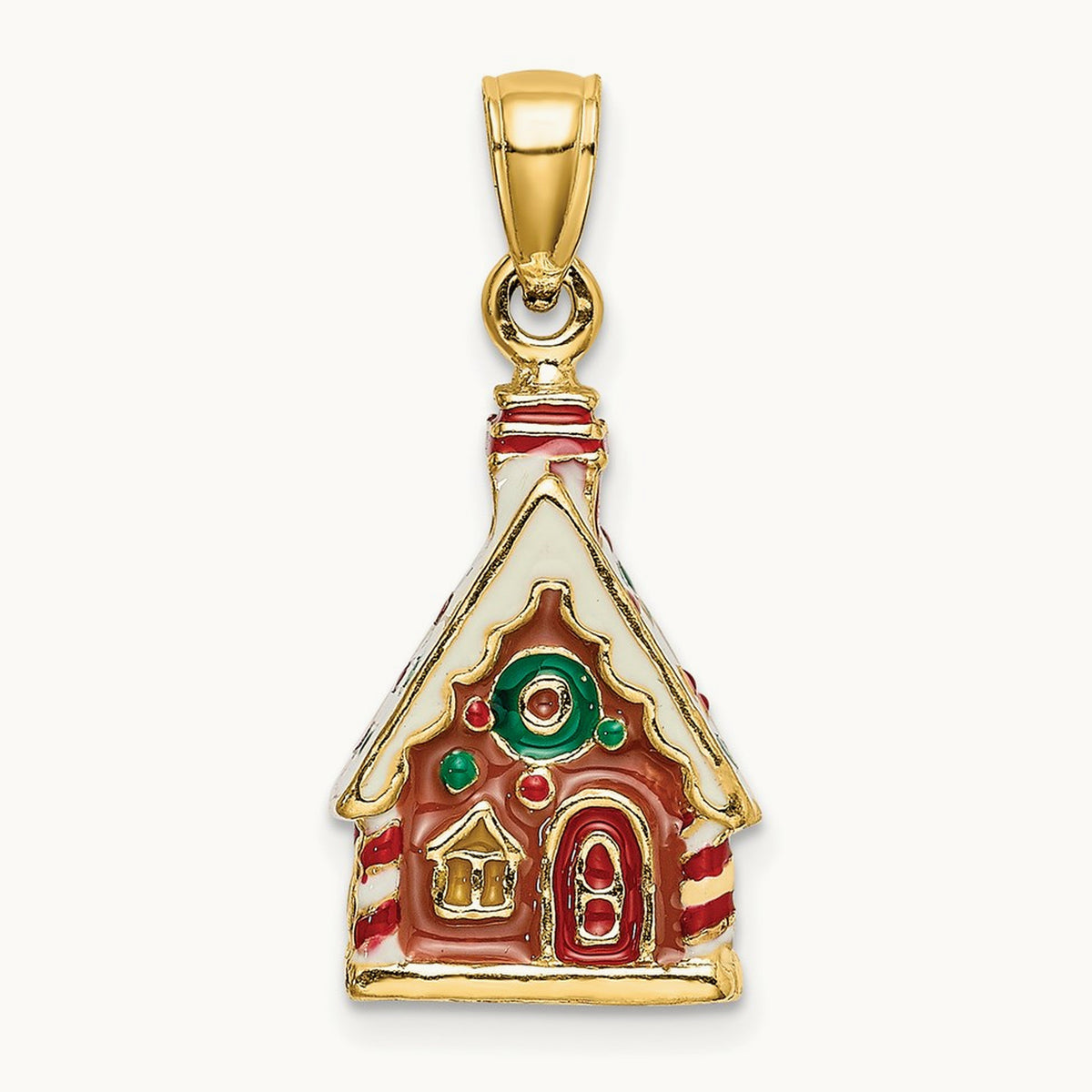 3-D Enamel Gingerbread House Charm, 14K
