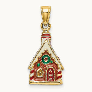 3-D Enamel Gingerbread House Charm, 14K