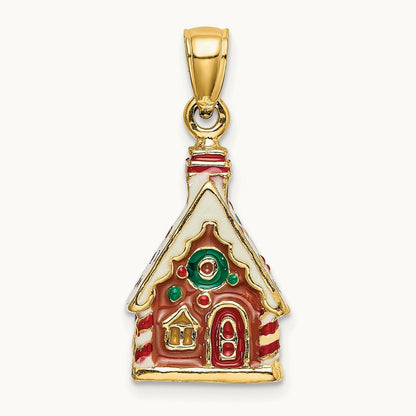 3-D Enamel Gingerbread House Charm, 14K