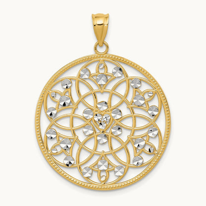 Diamond-cut Circle Pendant, 14K with Rhodium