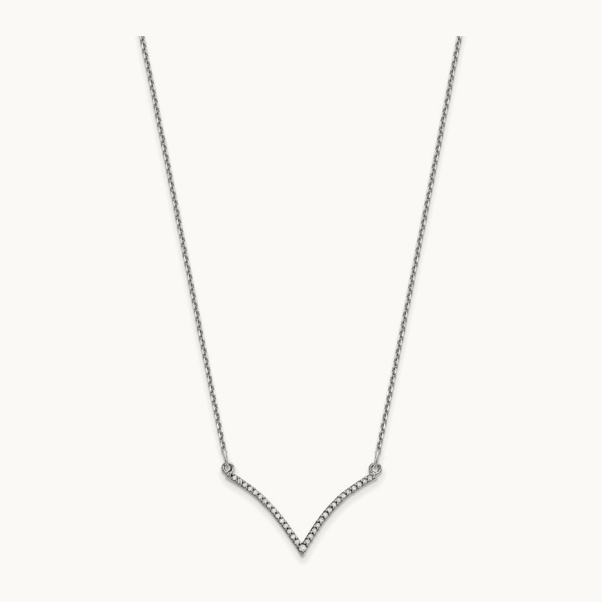 Diamond V Necklace, 14K White Gold