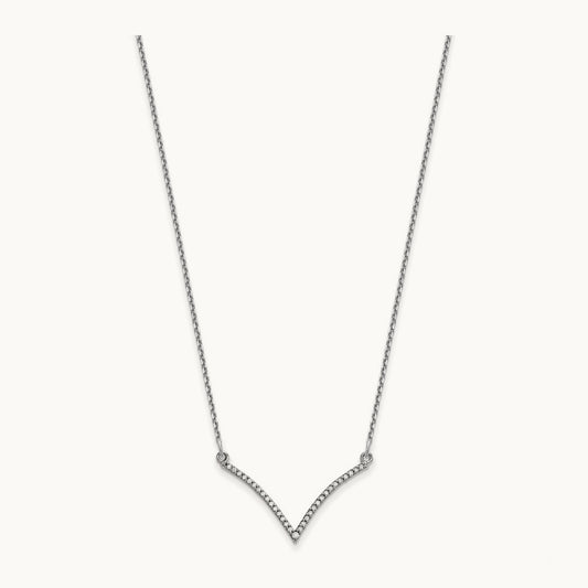 Diamond V Necklace, 14K White Gold