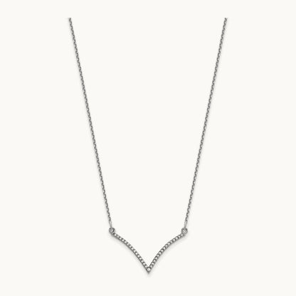 Diamond V Necklace, 14K White Gold