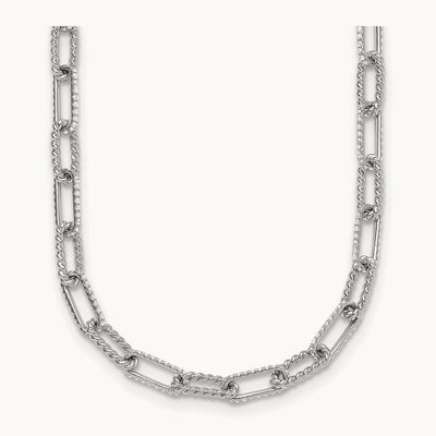 Polished/Twisted Diamond Paper Clip Link Necklace, 14K White Gold