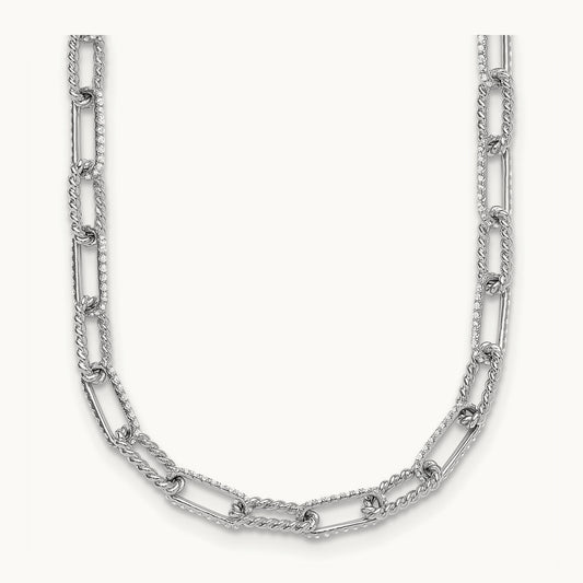 Polished/Twisted Diamond Paper Clip Link Necklace, 14K White Gold