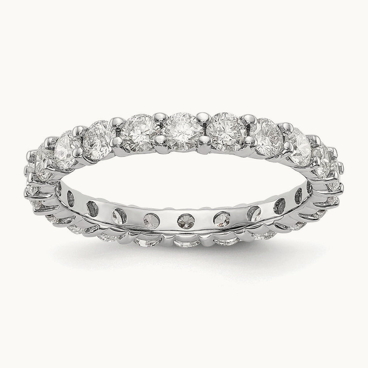 Polished Shared Prong Diamond Eternity Band, 2.00 ct tw — 14K White Gold