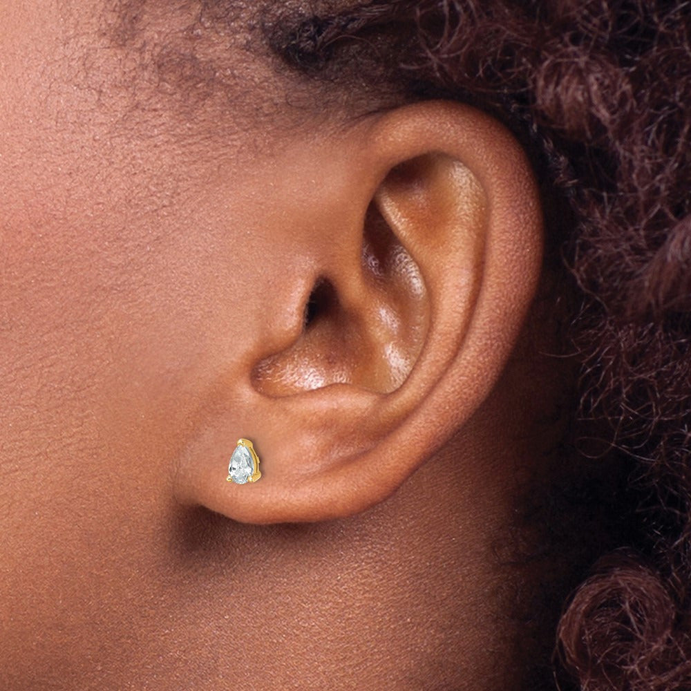 Pear 3 Prong Stud Earrings, 0.50-6.00 ct tw Lab-Grown Diamond — 1/2 ct, 14K Yellow Gold