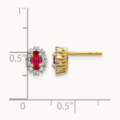 Oval Created Ruby Halo Post Earrings, 0.20 ct tw Lab-Grown Diamond