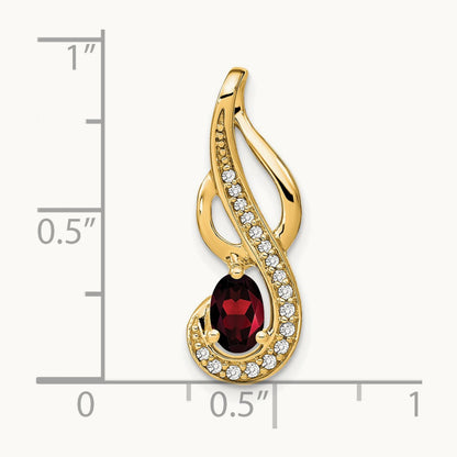 Garnet and Diamond Swirl Pendant — 14K Yellow Gold
