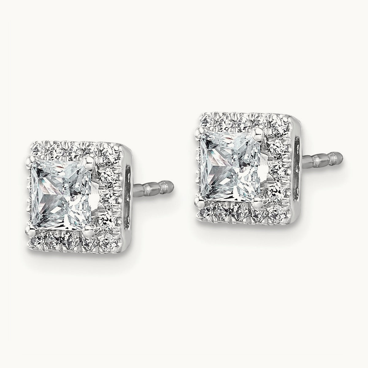 Princess Halo Post Earrings, 0.50-7.50 ct tw Lab-Grown Diamond — 1 1/3 ct, 14K White Gold