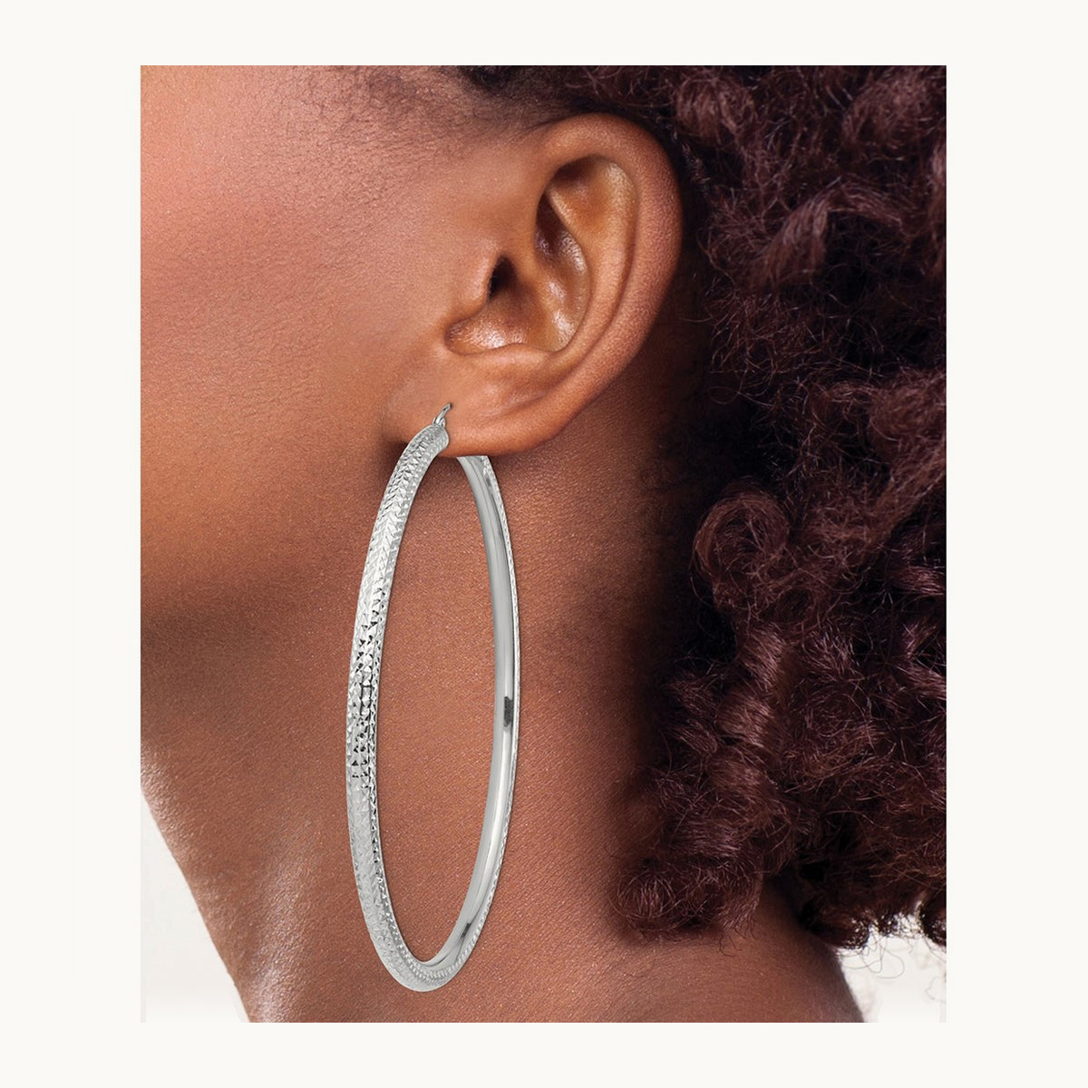 Diamond-cut Lightweight Tube Hoop Earrings — 14K White Gold, 4x80mm