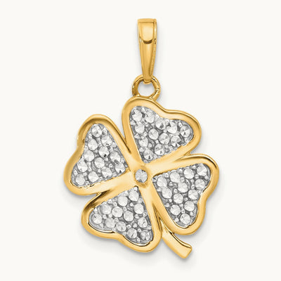 Polished and D/C 4-Leaf Clover Pendant, 14K with White Rhodium