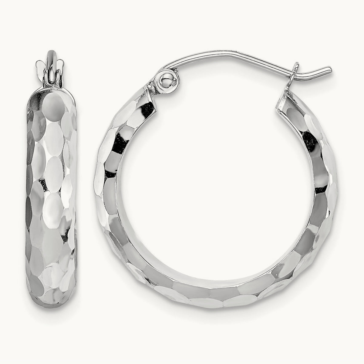 Diamond-cut Hoop Earrings, 14K White Gold