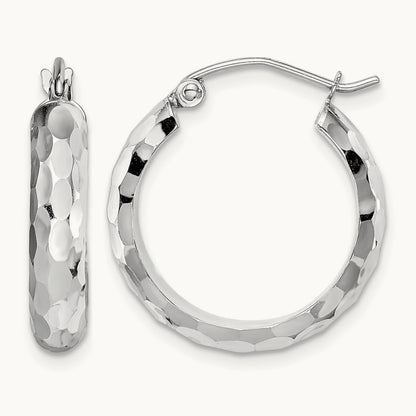 Diamond-cut Hoop Earrings, 14K White Gold