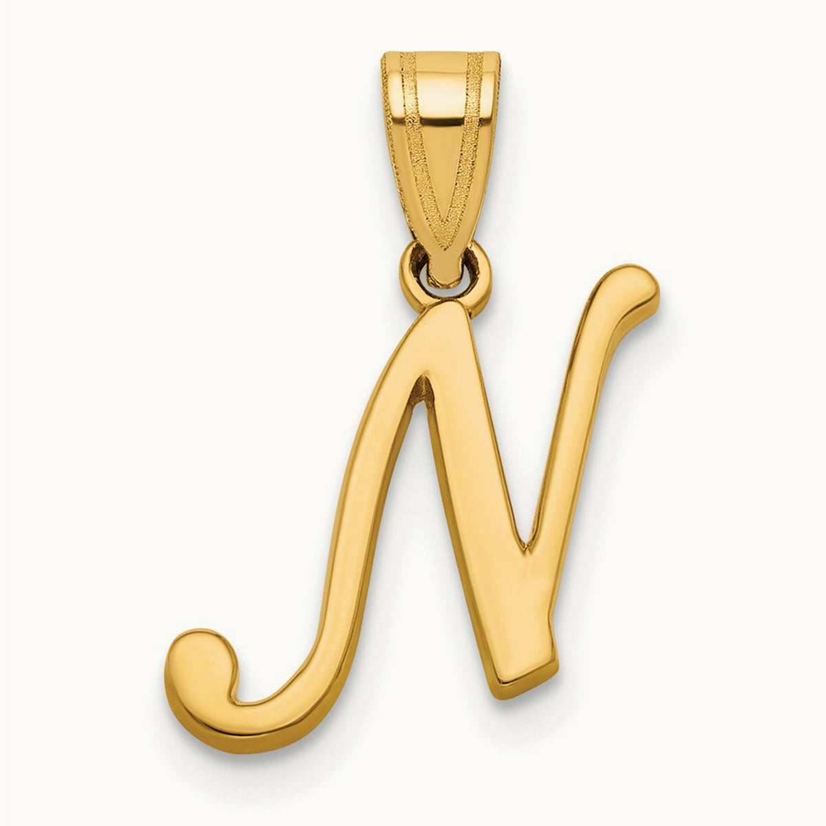 Script Letter N Initial Pendant, 14K Yellow Gold