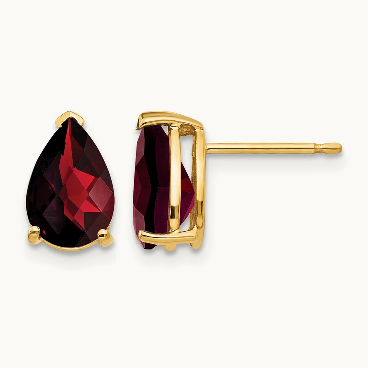 9x6mm Pear Garnet Checker Earrings, 14K