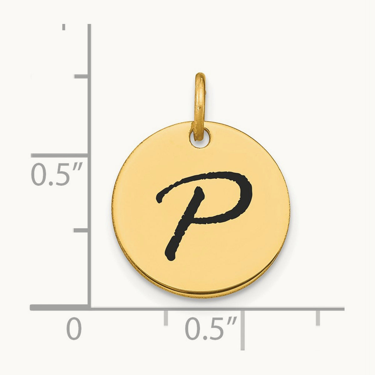 Polished Black Enamel Initial Disk Charm — 14K Yellow Gold, P