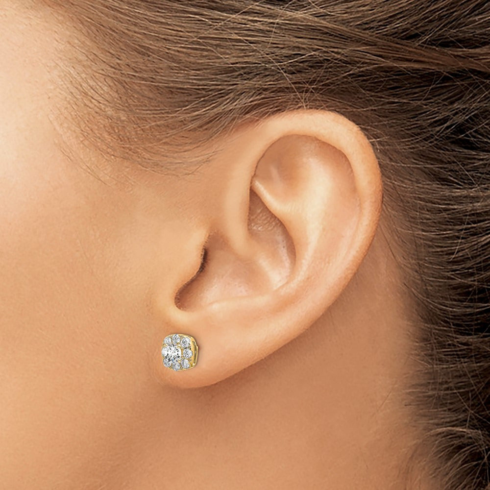Cushion Halo Post Earrings, 0.25-1.00 ct tw Lab-Grown Diamond — 1 ct, 14K Yellow Gold