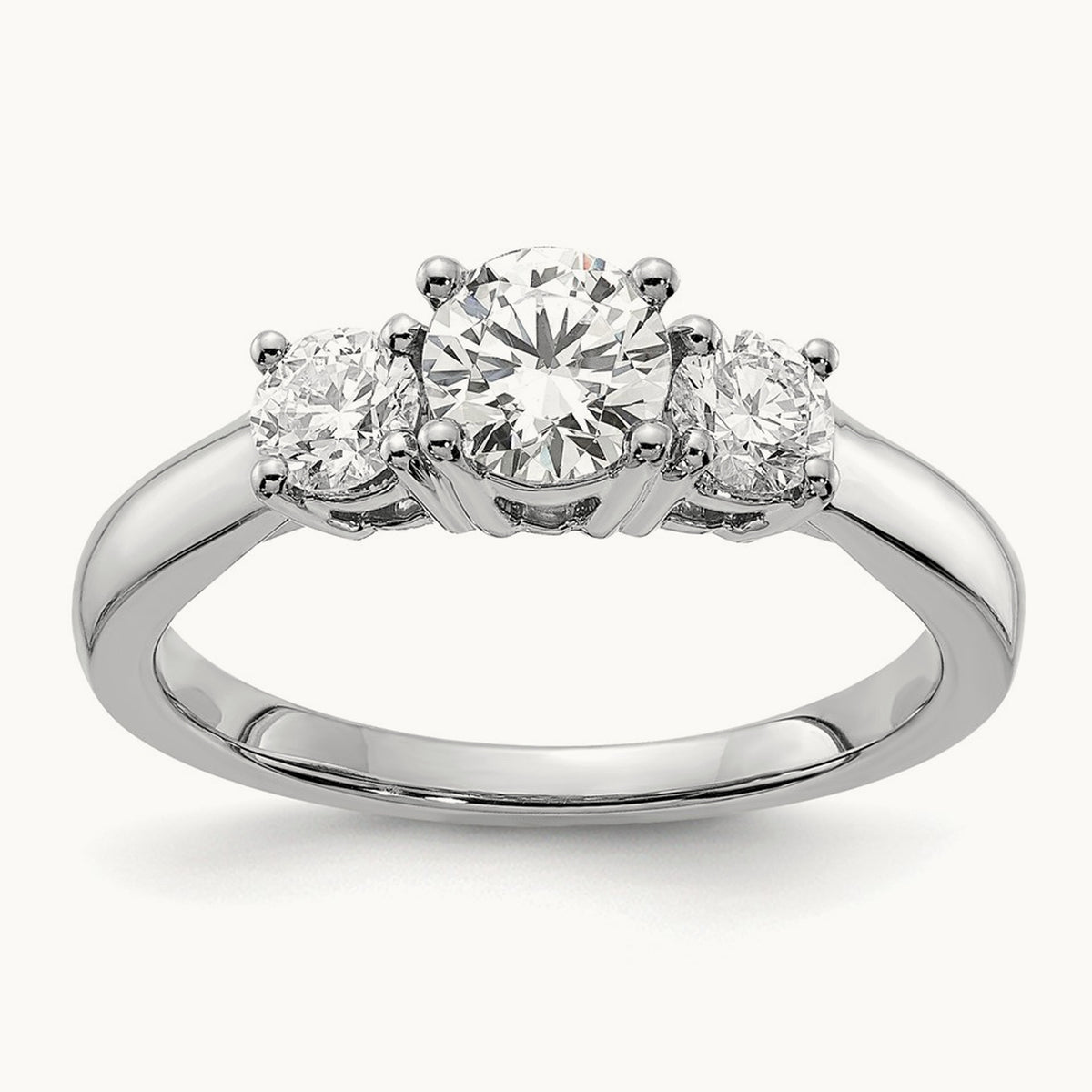 Round Prong-Set 3 Stone Engagement Ring — 14K White Gold, 7