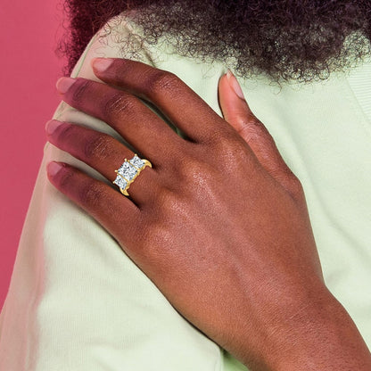 Octagon Radiant 3-Stone Engagement Ring Mounting — 14K Yellow Gold