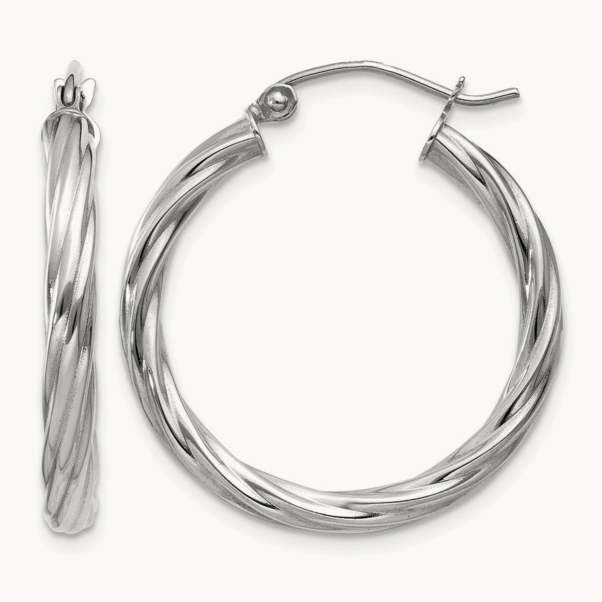 Rope Twist Hoop Earrings — 14K White Gold, 20mm, 3.25mm