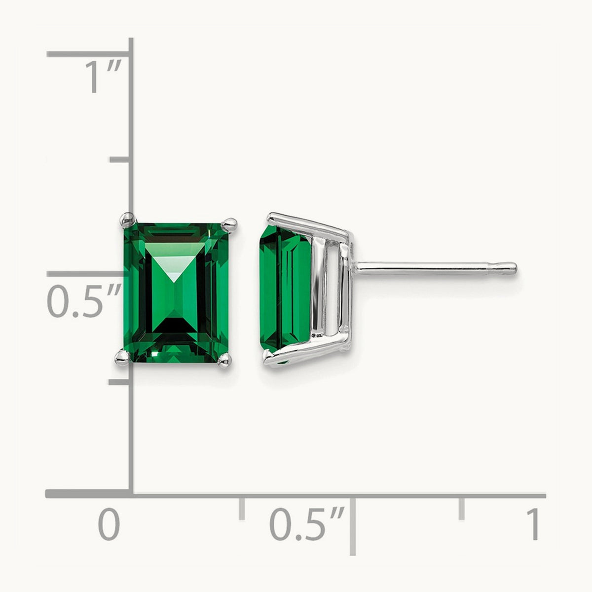 Mount St. Helens 8x6 Emerald Stud Earrings, 14K White Gold
