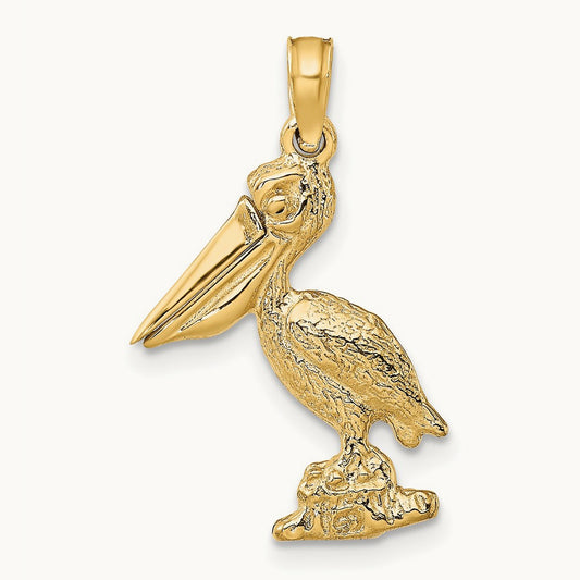 3-D Standing Pelican with Moveable Mouth Charm, 14K