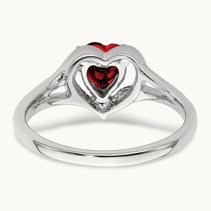 Created Ruby and Diamond Heart Ring, 14K White Gold