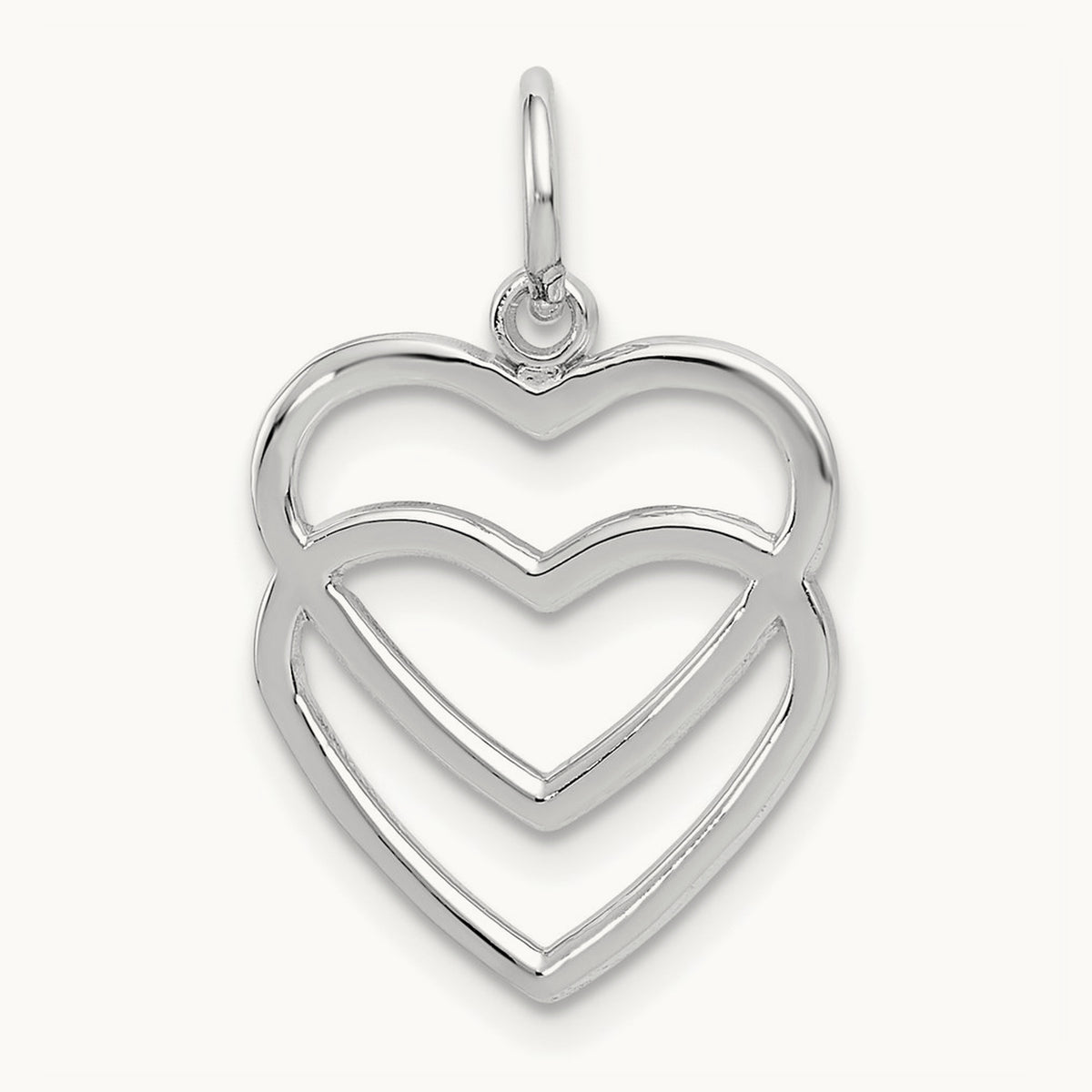 Double Heart Charm, 14K White Gold