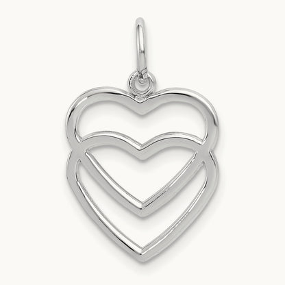 Double Heart Charm, 14K White Gold