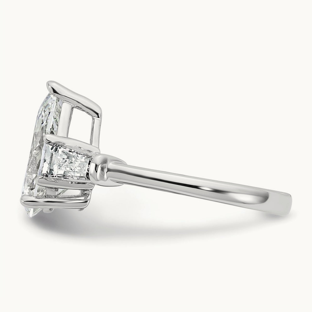 Pear/Baguette Engagement Ring — 14K White Gold, 3 1/3 ct, 7