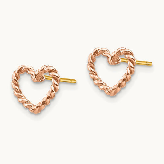 Polished Twisted Heart Post Earrings, 14K Rose
