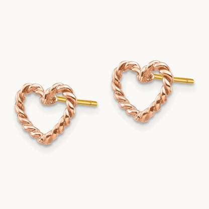 Polished Twisted Heart Post Earrings, 14K Rose