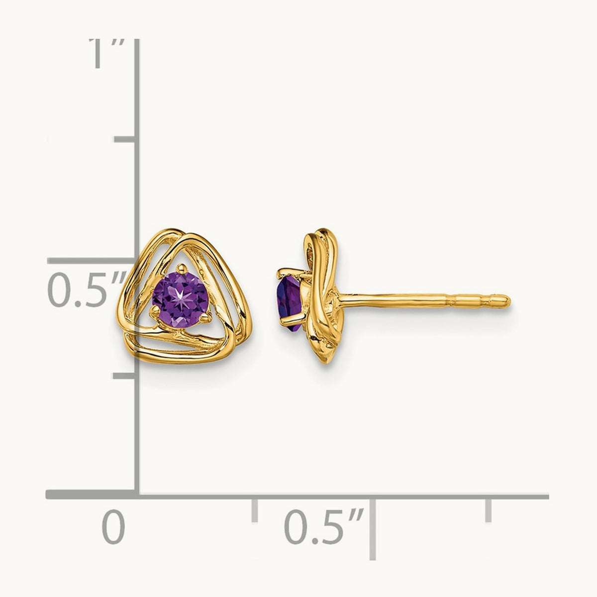Amethyst Post Earrings — 14K Yellow Gold