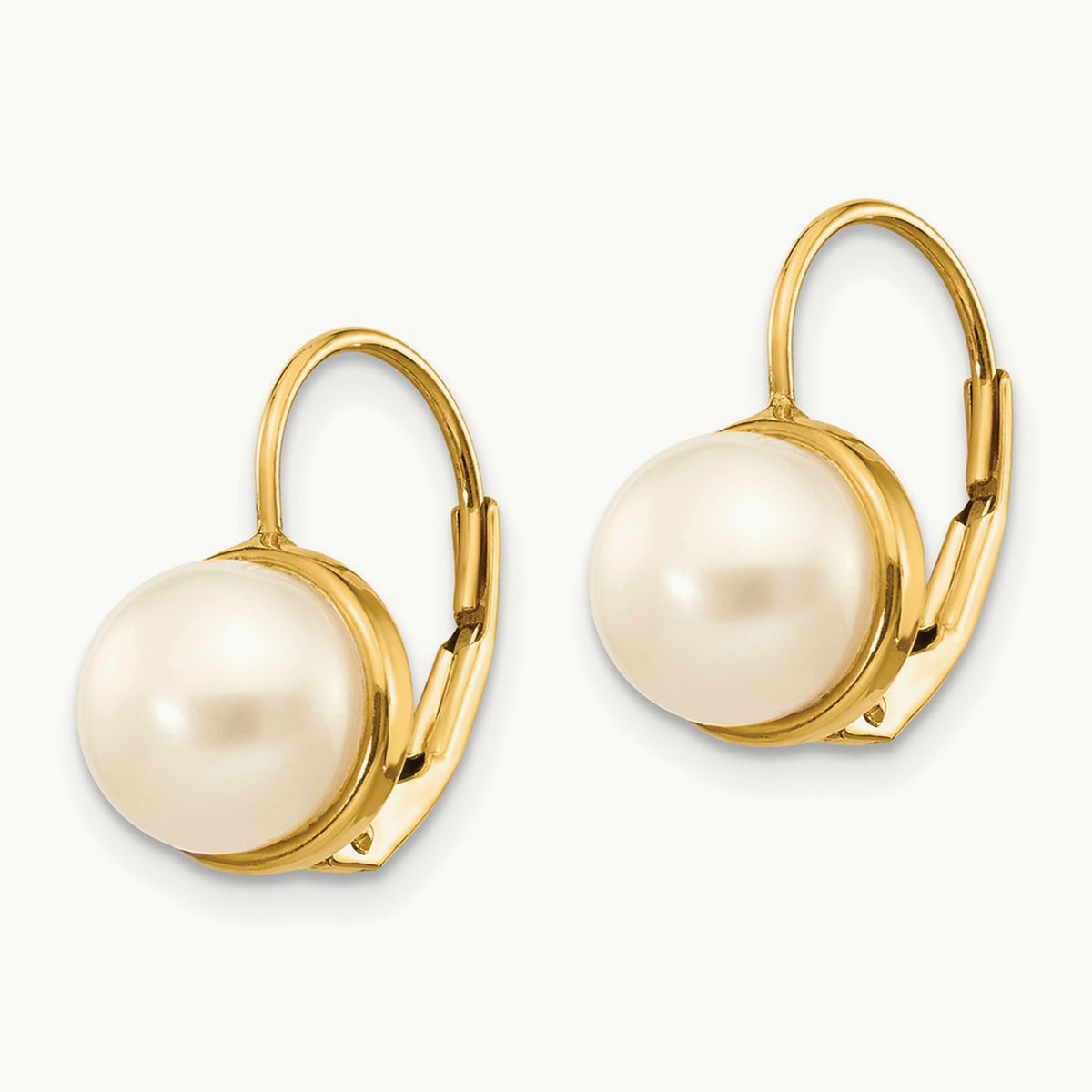 Button Freshwater Cultured Pearl Leverback Earrings — 14K Yellow Gold