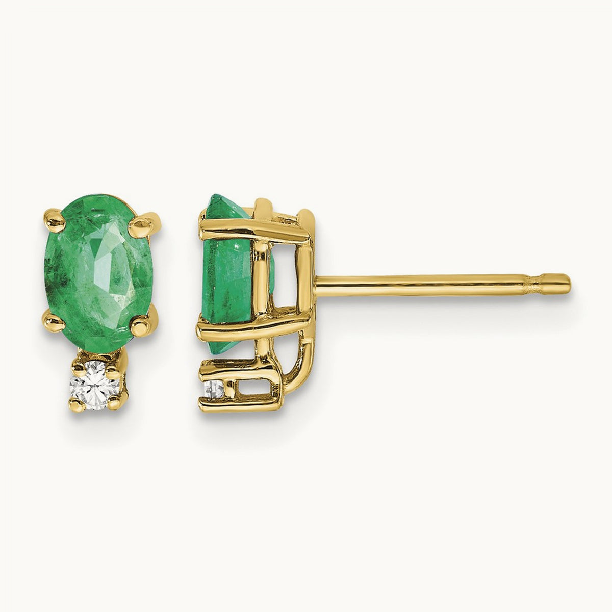 6x4mm Oval Emerald AAA Diamond Earrings, 14K