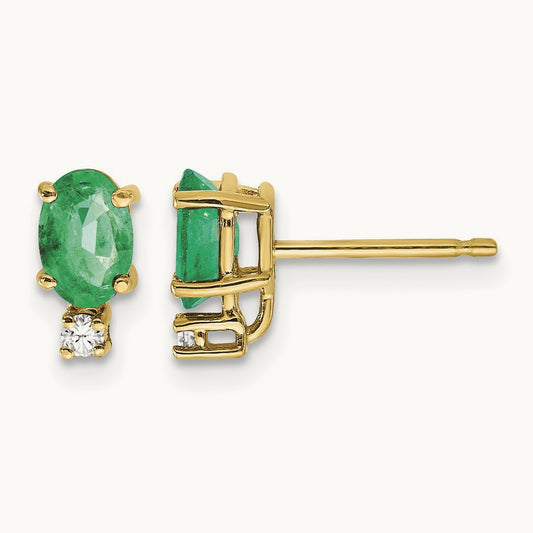 6x4mm Oval Emerald VS Diamond Earrings, 14K