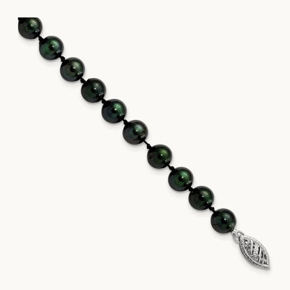 6- Round Black Saltwater Akoya Cultured Pearl Bracelet, 14K White Gold