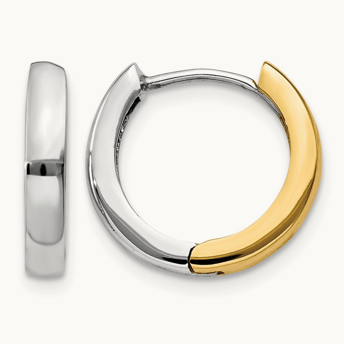 Round Hinged Hoop Earrings, 14K Two-tone