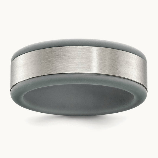 Brushed Grey Silicone Center Band, 8mm, Stainless Steel