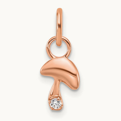 Polished Diamond Mushroom Charm, 14K Rose Gold