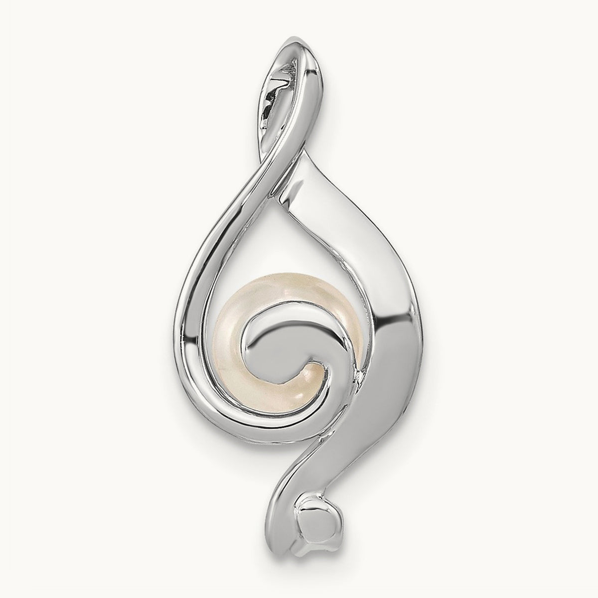 Round Freshwater Cultured Pearl Diamond Pendant — 14K White Gold