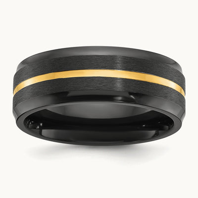 Black Zirconium Brushed and Polished Yellow IP-plated Band, 8mm