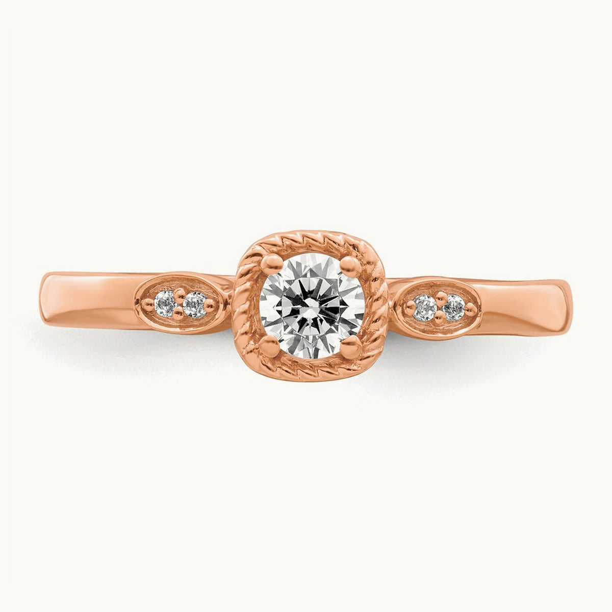 Petite Rope Edge Round Complete Diamond Ring — 14K Rose Gold, 7