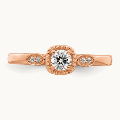 Petite Rope Edge Round Complete Diamond Ring — 14K Rose Gold, 7