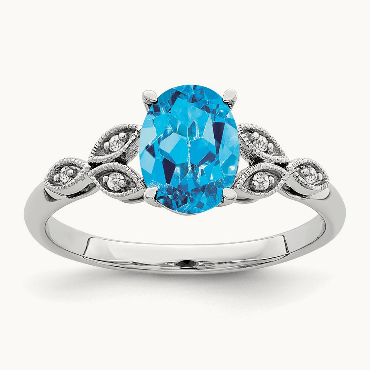 Oval Blue Topaz and Diamond Ring, 14K White Gold