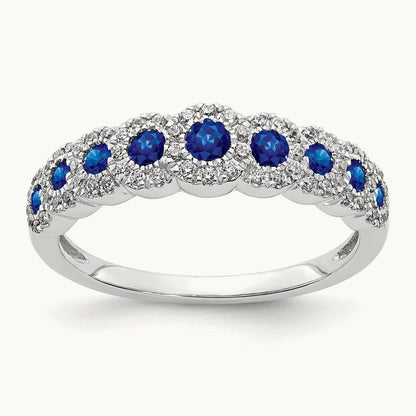 Diamond and Sapphire Polished Ring, 14K White Gold