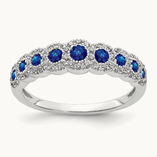 Diamond and Sapphire Polished Ring, 14K White Gold
