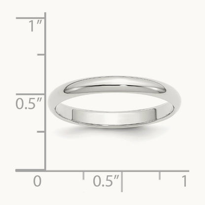 Half Round Band, 3mm, 10K White Gold